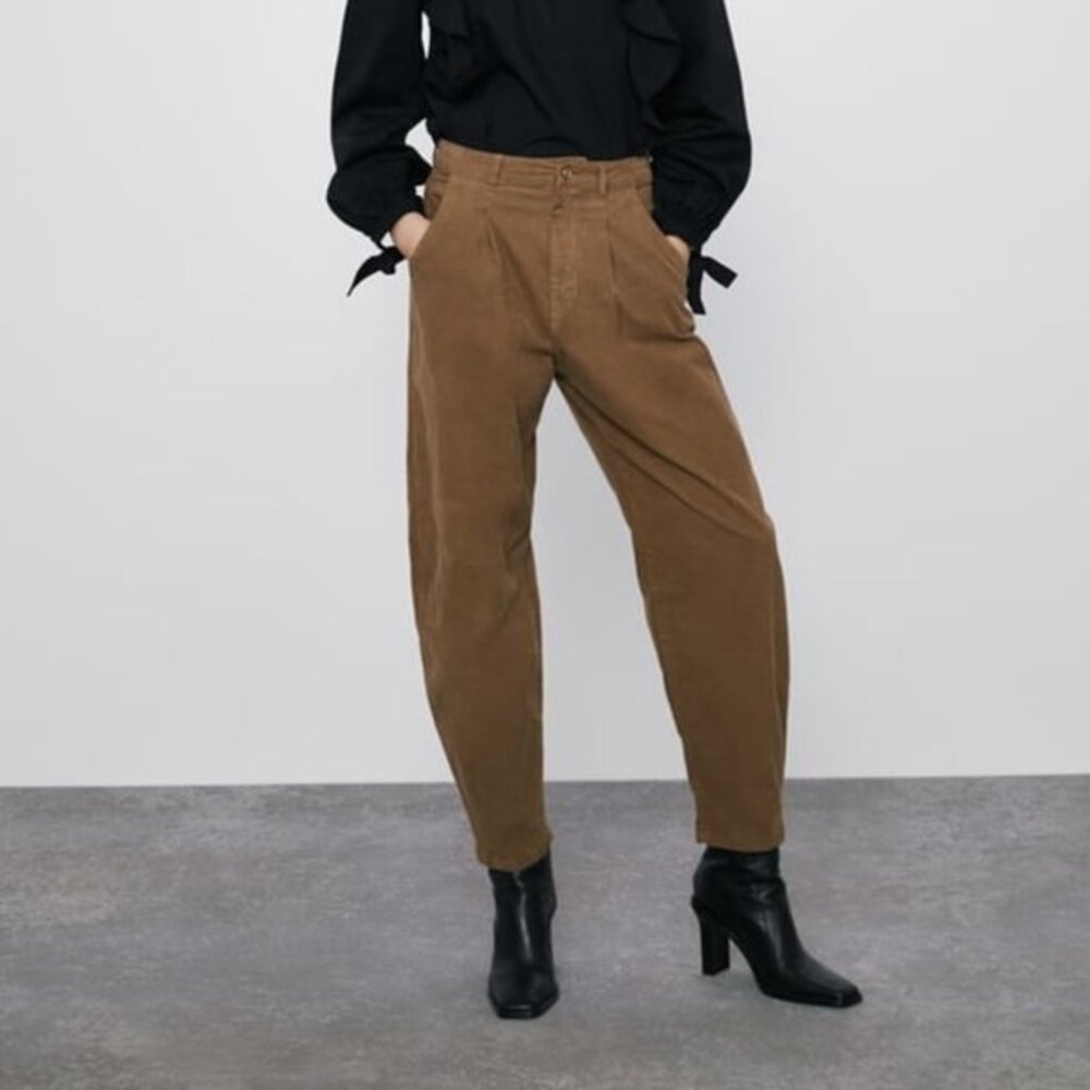 Brown Zara Baggy Tapered Corduroy Pants (NWT)